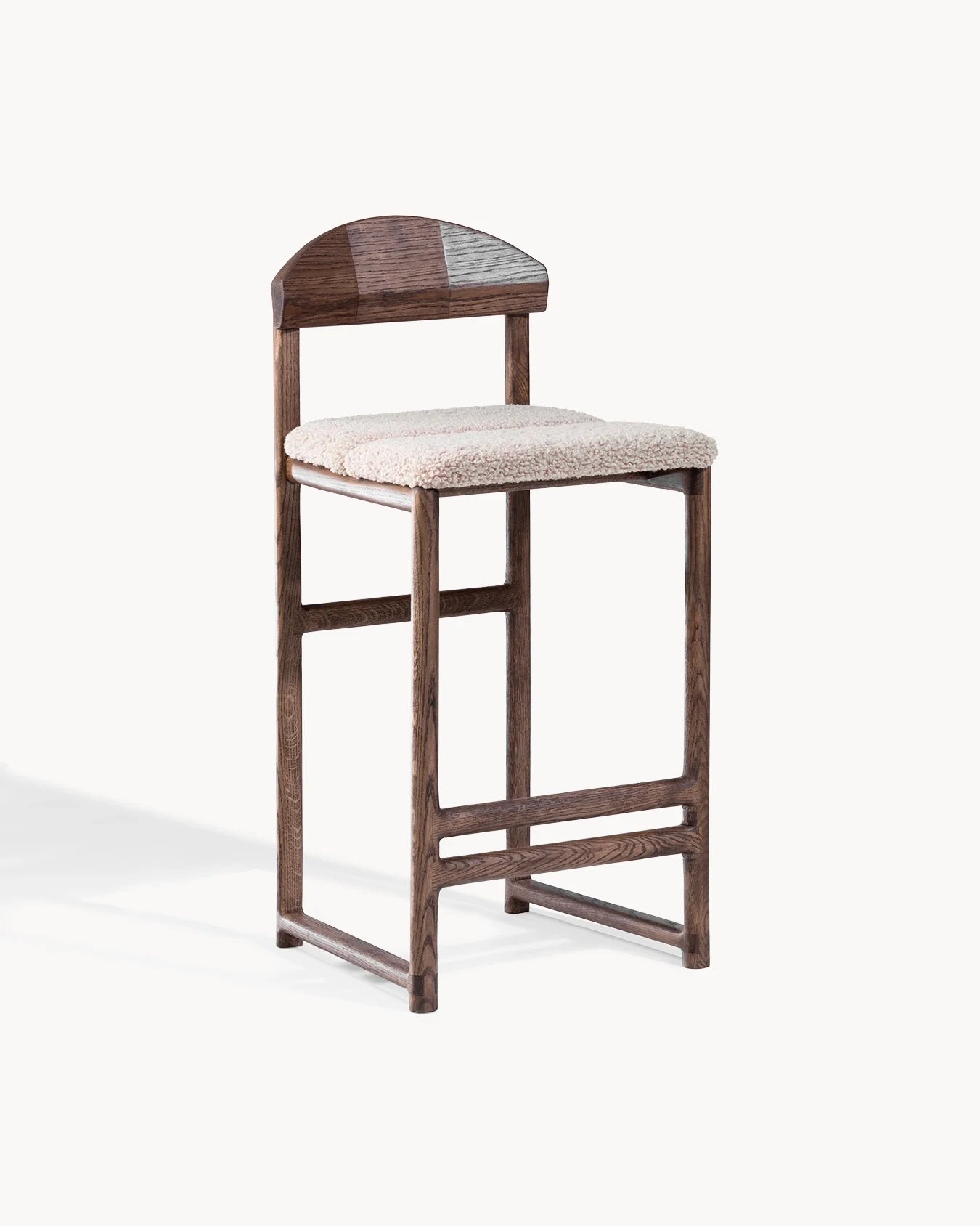Tabouret de bar Ted - Chêne foncé - Greige bouclé